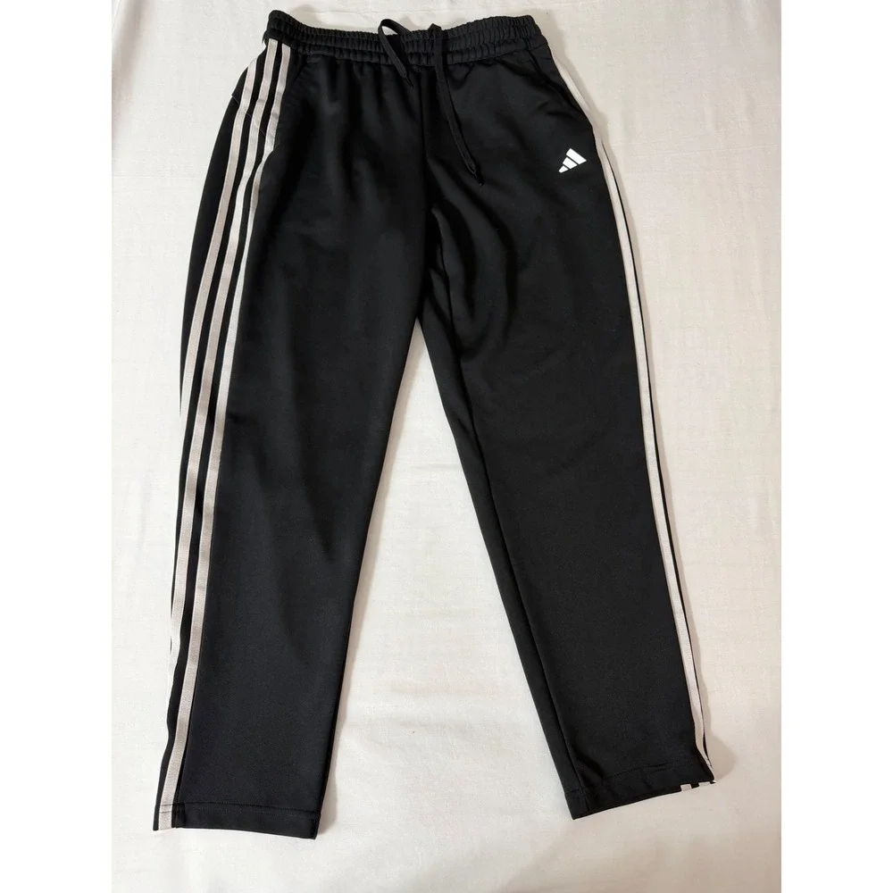Adidas Mens 3-Stripe Track Pants Black White Tapered Athletic Joggers Size Small